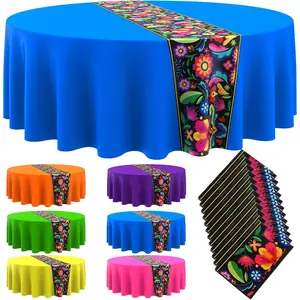 12 count Mexican Round Tablecloth 84 Inch Plastic Table Cover Mexican  Disposable Table Cloth Decorative Day of The  Tablecloth (Multicolor)