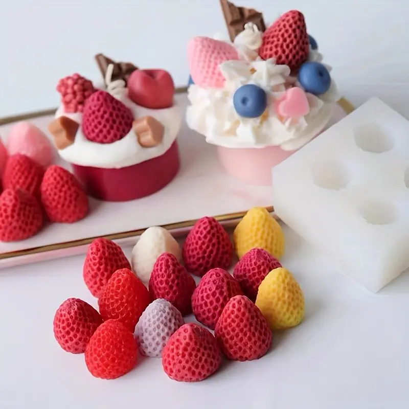 5pcs Set Candle Fragrance Decoration Molds, Heart Shape Cookie Fruit Strawberry Mold, Silicone Wax Melting Molds for DIY Crafts, Candle Molds For Candle Making, Candle Making Supplies, Heart Shaped Silicone Mold