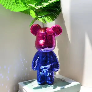 1pcs Colorful Mosaic Glass Bearbrick Statue, Disco Ball Ornament for Home & Party Decor
