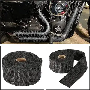 5M Roll Black Exhaust Heat Wrap, 2" x 16.5' Exhaust Header Wrap Tape Fiberglass Heat Shield Tape