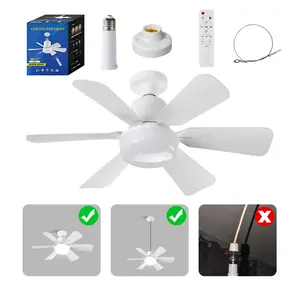 E27 Socket Ceiling Fan Light, Energy-saving Ceiling Fan Light with LED Bulb, 3-speed Wind Speed Dimmable Fan LED Night Light for Home Bedroom Kitchen Garage, Led Lighting Fan