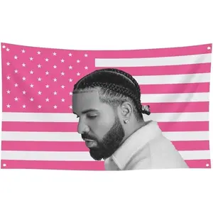 Rapper Drake Pink America Flag  Funny Tapestry For Decorate Clubs Concerts Bars University Dormitories Living Rooms Bedrooms, Decoration Items with   Brass Grommets for Easy Hanging Decoration Gift