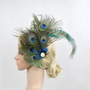 Elegant Peacock Feather Hair Clip Fascinator Hairpin Rhinestones Headband Cocktail Party Girls Women