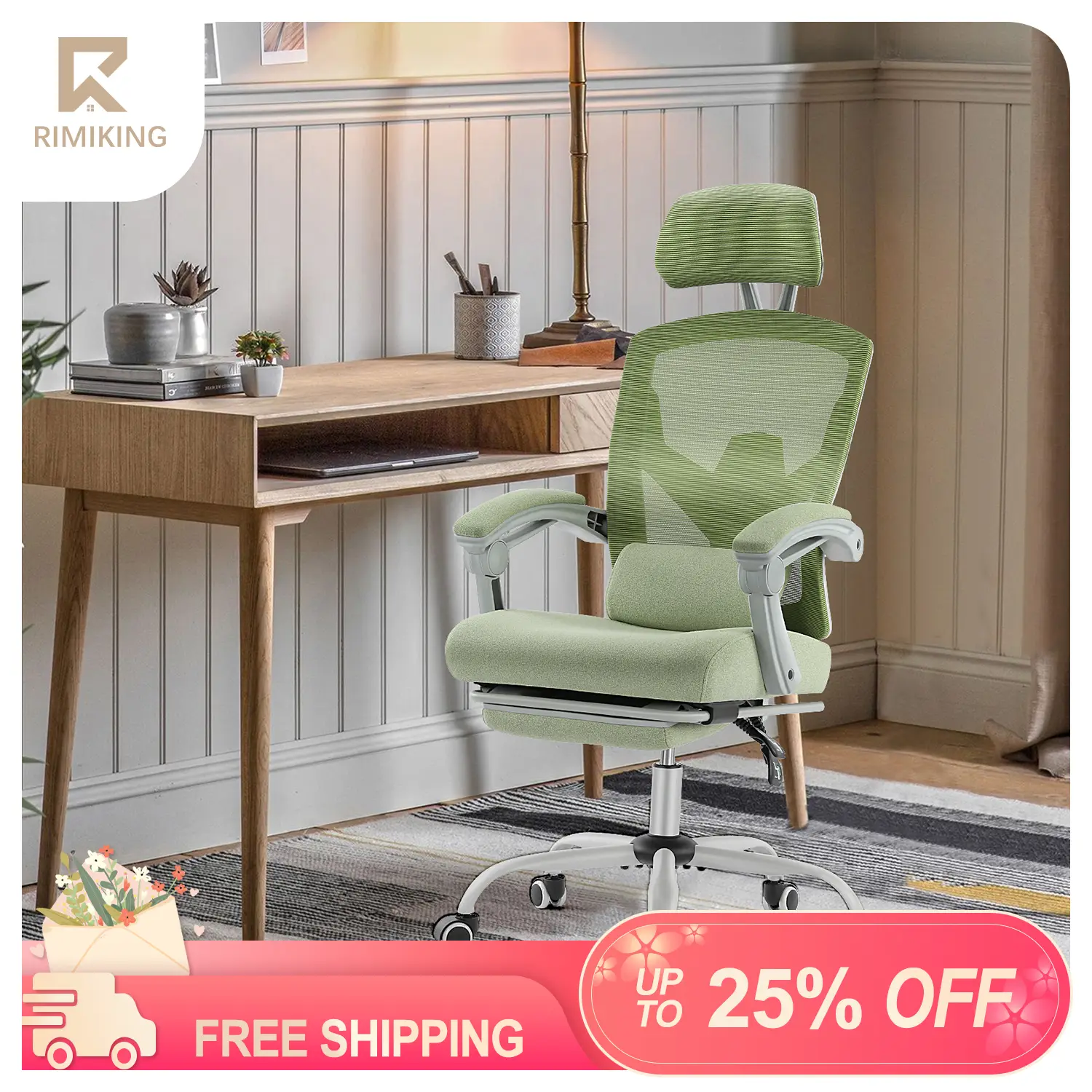 RIMIKING Luxury Office Chair with Adjustable Headrest and Lumbar Support, Thicker & High-Density Seat Cushion, Breathable Backrest, Adjustable Headres
