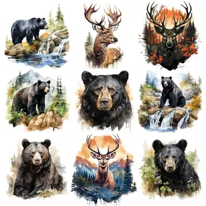 Wildlife Heat Transfer Decals, 9 Counts/set Bear & Deer Iron-on Patches, DIY Handcraft Plastic Easy Press for T-shirts, Jeans, Backpacks, Casual Apparel & Accessories