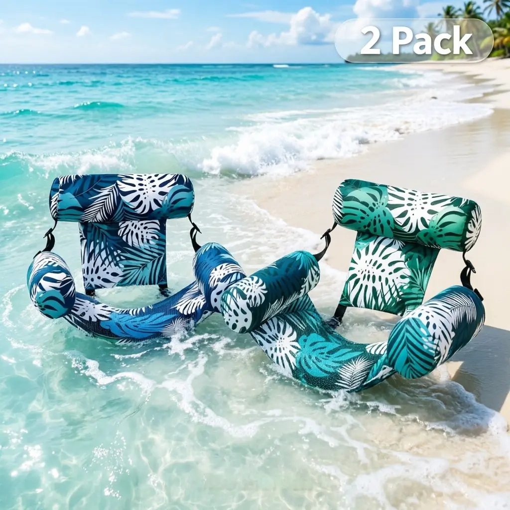 Multi Functional Pool Float Lounger, Leaf Print Portable Water Hammock Chair, Foldable Inflatable Floating Raft for Adults, Ideal Pool Accessory for Backyard Pool Parties, Lake Trips & Summer Beach Vacations