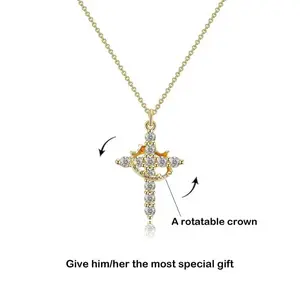 Simple Crown Cross Pendant Necklace in Gold/Silver/Rose Gold, suitable for women, men, and girls, a beautiful neck chain, perfect for daily clothing decoration, versatile and exquisite jewelry, the best Valentine's Day gift
