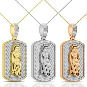 Real Genuine VVS1/D 3.76 Cwt. Moissanite Diamond Patron Saint Lazarus of Bethany The Savior Frame Charm Hand Crafted Pendant Dog Tag + Chain