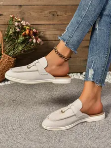 Women's Fashionable Plain Color Slip on Sandals, Casual Comfortable Flat Sandals for Daily Wear, Lightweight Breathable Shoes for Women, Footwear