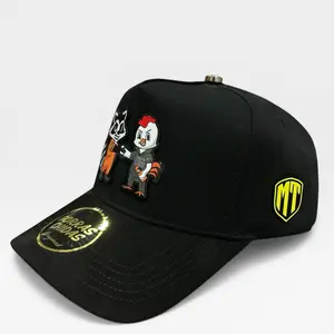 Black Snapback Hat - Unisex Casual Adjustable Universal Fit Cap with Pollito & Mapache Design, Suede Visor, High-Quality Cartoon Premium Headwear