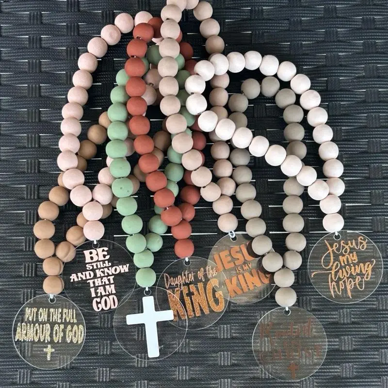 ROOTED IN CHRIST 2in acrylic round- wooded beads car charm ROOTED IN CHRIST 2in acrylic round- wooded beads car charm