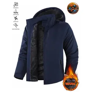 Men’s winter snow jacket with warm fleece lining, waterproof and windproof, hooded thermal outdoor coat; thick sports hiking jogging camping fishing mountaineering travel ski snowboard casual windbreaker jacket with a casual fleece-lined men’s collar