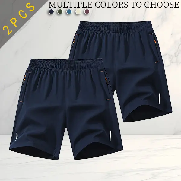 Men's 2-Piece Casual Ice Silk Shorts Set, Plain Sporty Trunks with Loose Fit Elastic Waist, Quick-Dry for Summer Beach Outings, Menswear, Clothes, Navy Blue + Navy Blue, Chic, Beachwear, Sporty Chic