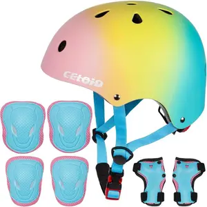 Kids Helmet Pad Set & Toddler Cycling Protective Gear (Knee, Elbow Pads, Wrist Guards) for 5-16 Years Girls Boys For Bicycle, Skateboard, Scooter, Roller Skate, Inline Skating, Rollerblading