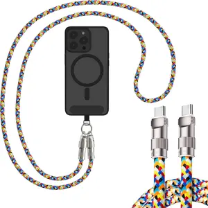 Phone Lanyard Built-in USB-C to Lighting Fast Charging Cable, Universal Crossbody Patch Phone Lanyards, Cross-body Lanyard,  4.1ft Phone Strap
