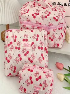 Cute Cherry Bow Travel Makeup Bag, Sweet Style Large Capacity Portable Cosmetic Pouch, Women's Small Makeup Bag, Christmas Gift