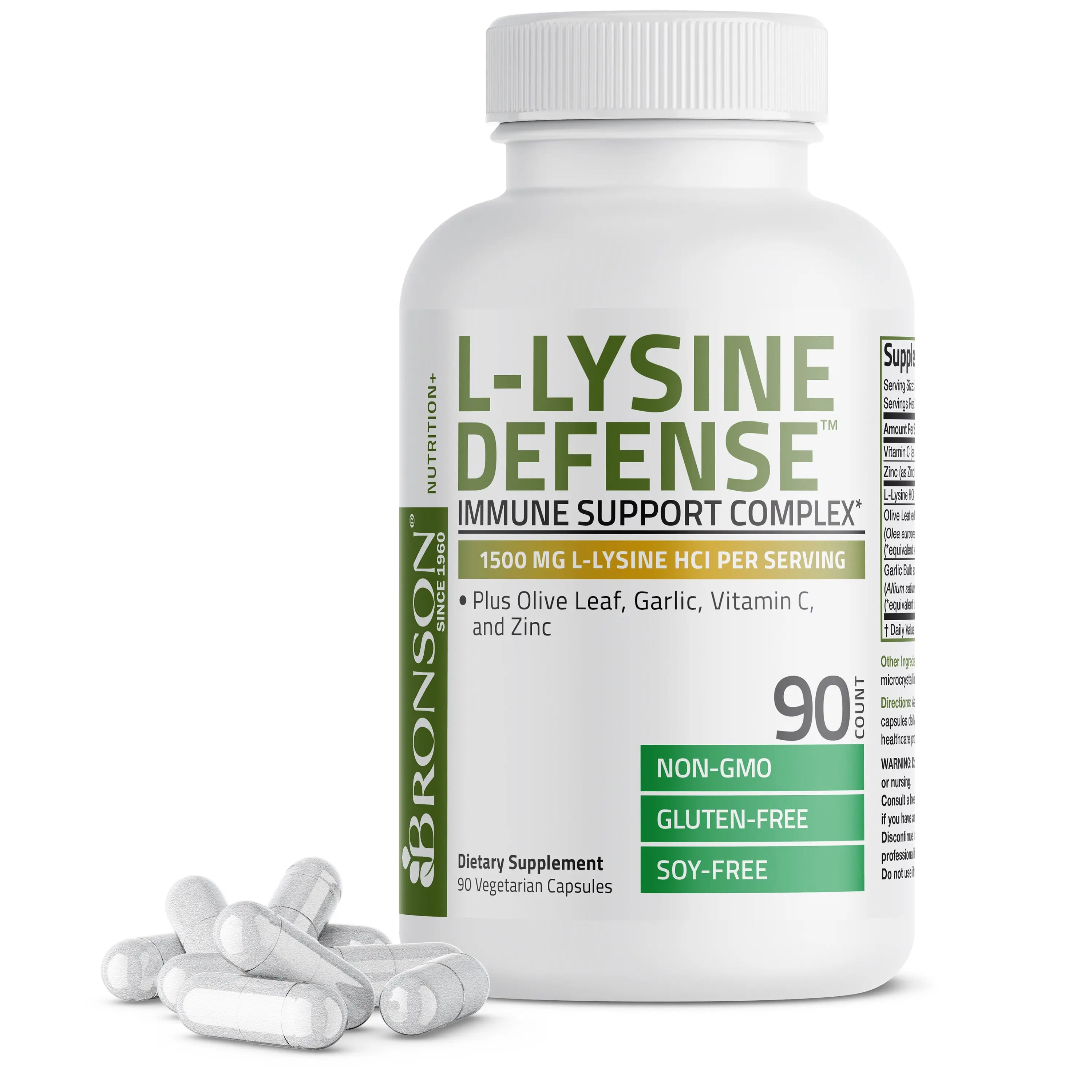 Bronson Labs L-Lysine Defense Complex - 1500 mg Vitamin Immune Support - Gluten Free Natural Dietary Supplement, Dietary Aid, Acid