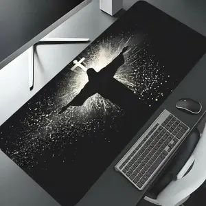 Jesus & Cross Illuminated Design Large Gaming Mouse Pad,Aesthetic Desktop Decoration Drotection Pad,Washable Rubber Pad Non-Slip Lock Edge Multi-Size Mouse Pad Suitable For Home Office,Office Desk Accessories,Good Gift for Family and Friends,