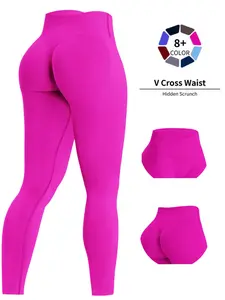 Women's Crossover Waist High Waist Tummy Control Butt Lifting Leggings, Seamless Scrunch Yoga Pants for Gym Workout Running, All Season Wear