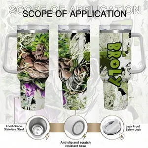 [DBZ] Broly Legendary Green Super Saiyan 20oz & 40oz Tumbler With Handle – Anime Gaming Style Stainless Steel Cup, Insulated Iced Coffee Travel Mug, Gift For Otaku & Anime Fans