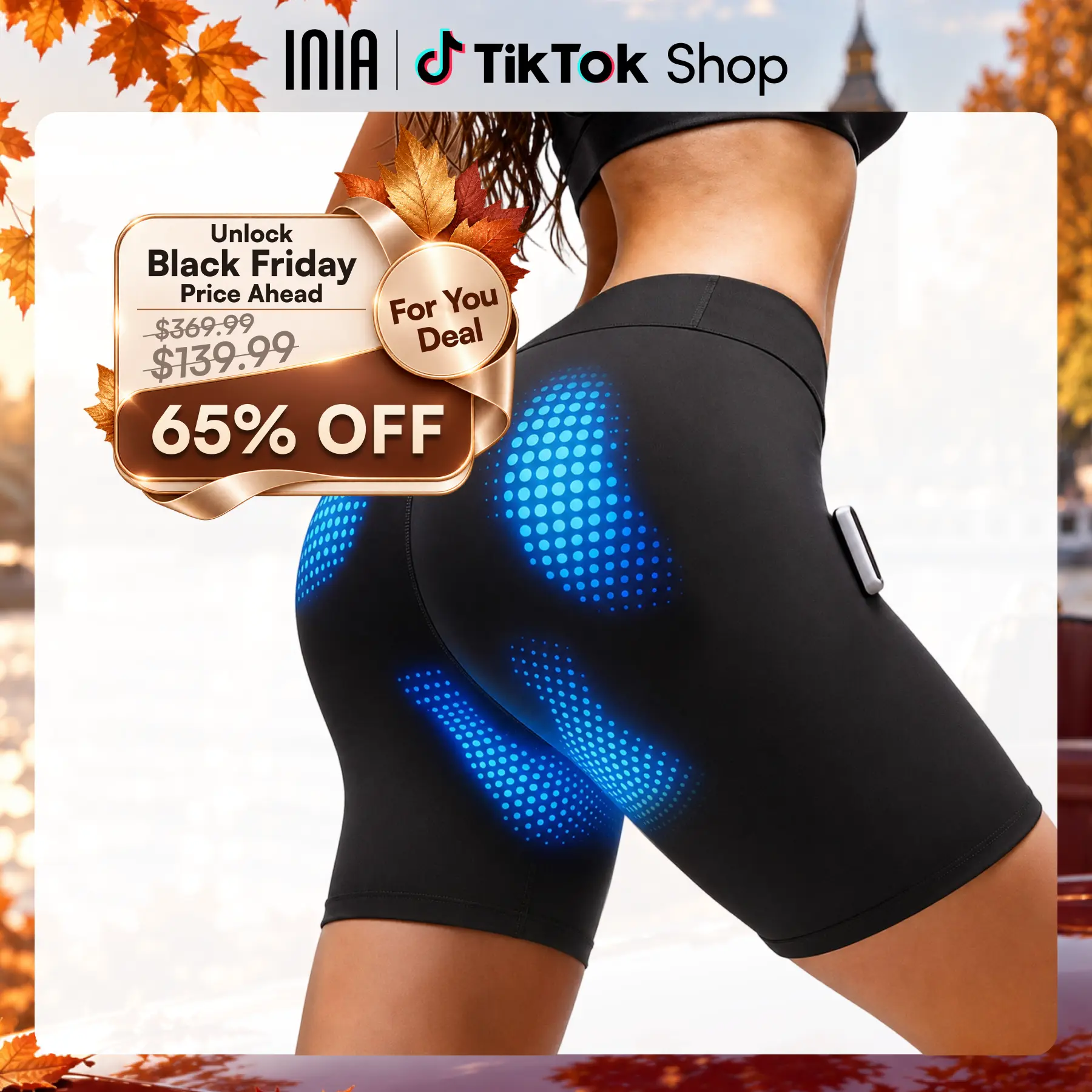 INIA CURVIFY Single Item EMS Microcurr. Sports Fitness Shorts - Booty Lift Shapewear, Multi-Mode Microcurrent, Glutes Sculpting, Pelvic Floor Support, Visible Results in 2-4 Wks