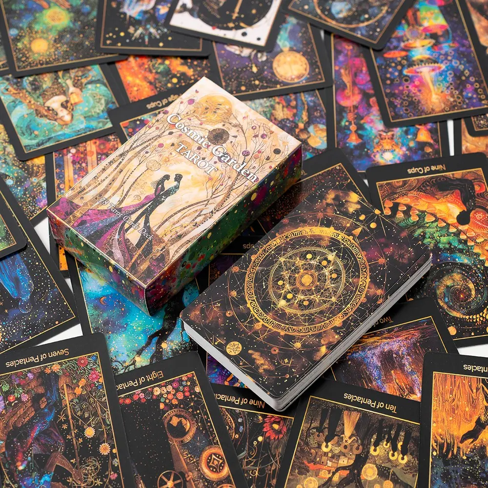 Cosmic Garden Tarot Cards, English Language Tarot Deck, Cosmic Garden Theme, Ideal for Divination, Tarot Readings & Meditation, High-Quality Design