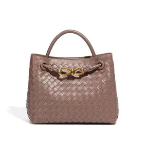 Vintage Woven Tote Bag Women's Large Capacity Commuting High-End Crossbody Bag with Weave Design-SWYb1783-1