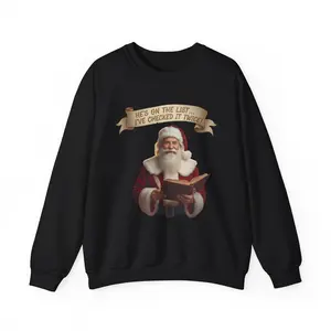 Vintage Santa Reading 'He's on the List' Sweatshirt | Christmas Holiday Sweater