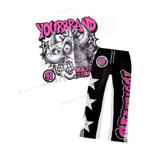 Graphic Tees Oversized T-shirt And Sweat Pants Sweatsuit Set Custom log Print Flare Sweatpants T Shirt Tracksuit Set For Men