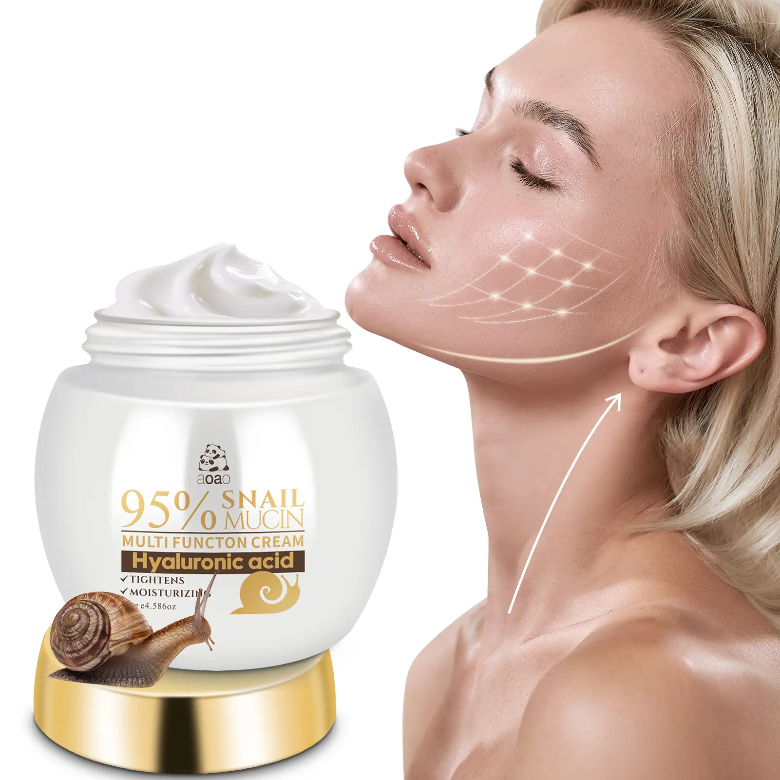 AOAO 95% Snail Mucin & Hyaluronic Acid Facial Cream - Honey & Shea-Infused Moisturizer with Ceramides, Intense Hydration, Anti-Aging, Brightening, Discoloration Correction, Dry Skin Repairing Skincare for Daily Use
