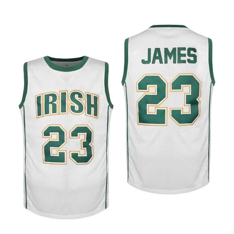 Men's #23 Sleeveless Breathable Mesh Basketball Jersey - Sports Clothing for Male Fans of the Sport, Embroidered Irish & James Letters, Comfortable Cut, Vibrant Green & Gold Accents for Intense Games