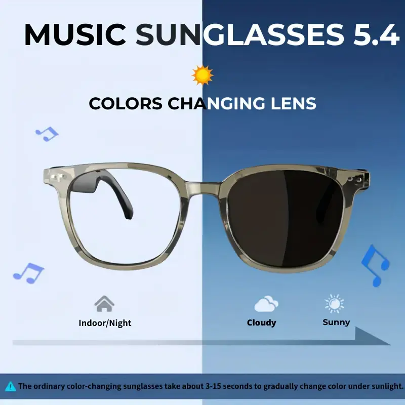 Unisex Adults Bluetooth Smart Audio Glasses with Photochromic Lenses, Surround Sound, Wireless Microphone, 110mAh Battery, Minimalist Durable Design for Hiking, Cells Voice Calls, Wearable Music Player
