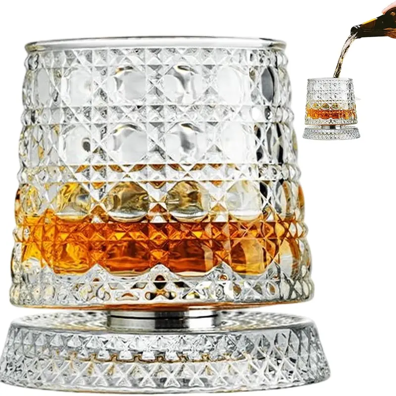 Lead-Free Premium Crystal Whiskey Glass - Single Drink Cup with 360° Rotating Design Base, Bourbon Use, Father’s Gift for Father's Day/Birthday