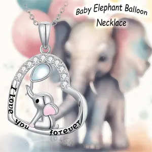 1Pc Cute Heart Shaped Balloon Pink Ear Elephant Pendant Necklace for Women Exquisite Lucky Animal Jewelry Accessories Unique Holiday Birthday Gift