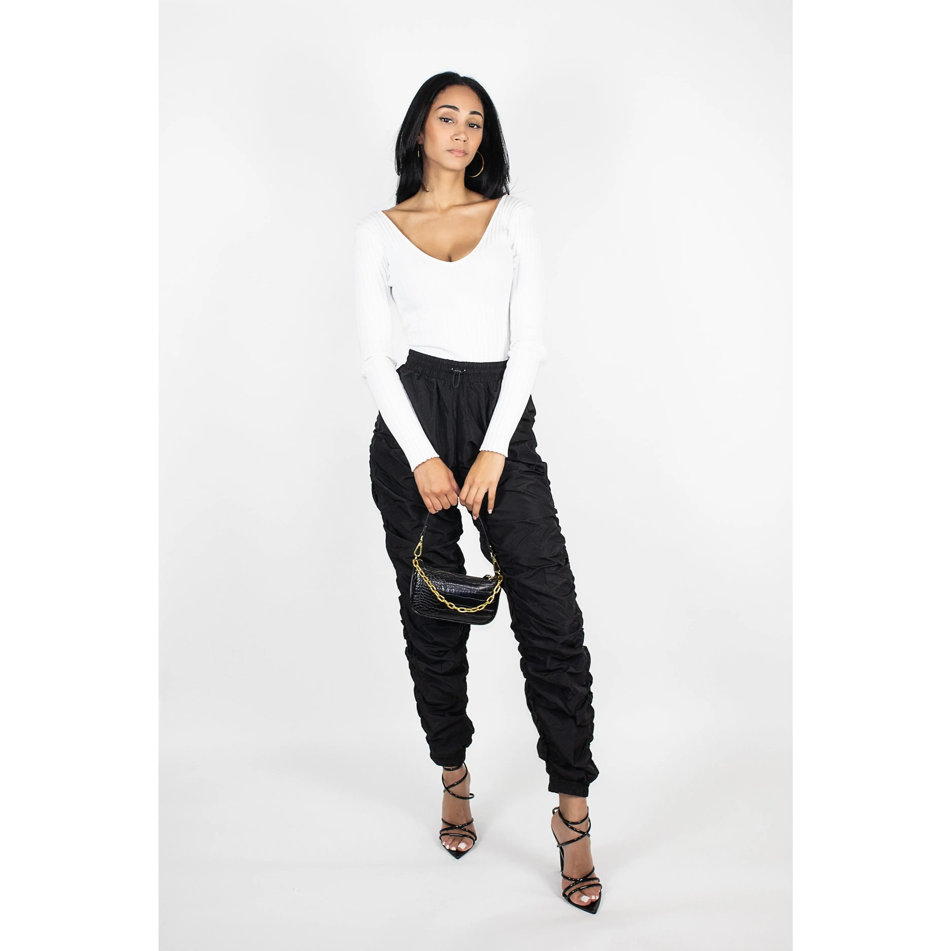 Ruched Jogger Pants Black