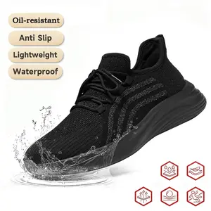 Men's Black Non-Slip Work Shoes | Wide Toe, Waterproof Upper, Slip-Resistant Rubber Sole | Perfect for Kitchen, Restaurant, Hospital, Garden & More