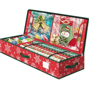 Wrapping Paper Organizer Storage Container, Christmas  Wrapping Paper Storage Box for Paper Ornaments,Paper Storage Holder for Holiday Decoration Snowflake/Red
