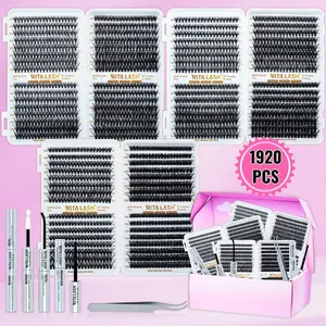 RITALASH Lash Clusters Kit, 1920 Pcs Eyelashes Clusters Extensions Kit 10-16mm Individual Lashes D Curl Wispy Black False Eyelashes with Bond Seal Remover Tweezers DIY Lash Kit (30D+40D+50D+60D+80D+100D)