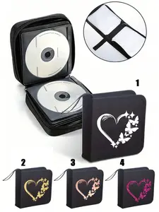 Portable CD DVD Storage Case, Heart Pattern Design, Durable Zipper Closure, Soft Lining, Ideal for Car Home Travel Use