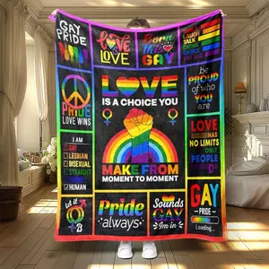 LGBT Rainbow & Letter Pattern Blanket, 1 Count Soft Warm Throw Blanket, Air-conditioned Room Blanket, Bedding Supplies for Home Office Travel