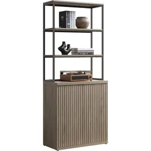SICOTAS Book Shelf Fluted Bookshelf Cabinet - 75" Tall Bookcase 6 Tier Large Bookshelves with Doors Storage Modern Wide Book Shelves Case for Living Room Home Office Library, Metal Frame, Grey