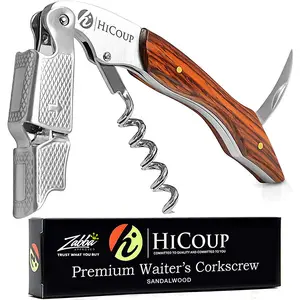 Hicoup Wine Opener - Professional Corkscrews for Wine Bottles W/Foil Cutter and Cap Remover - Manual Wine Key for Servers, Waiters, Bartenders and Home Use - Sandalwood HiCoup Kitchenware