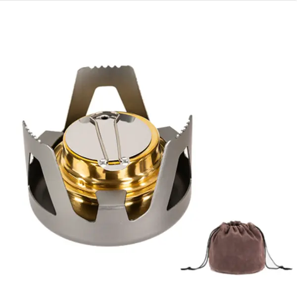Portable Alcohol Stove Small Brass Spirit Burner with Aluminium Stand Ultralight Cookware for Outdoors Camping Hiking Backpacking Picnic