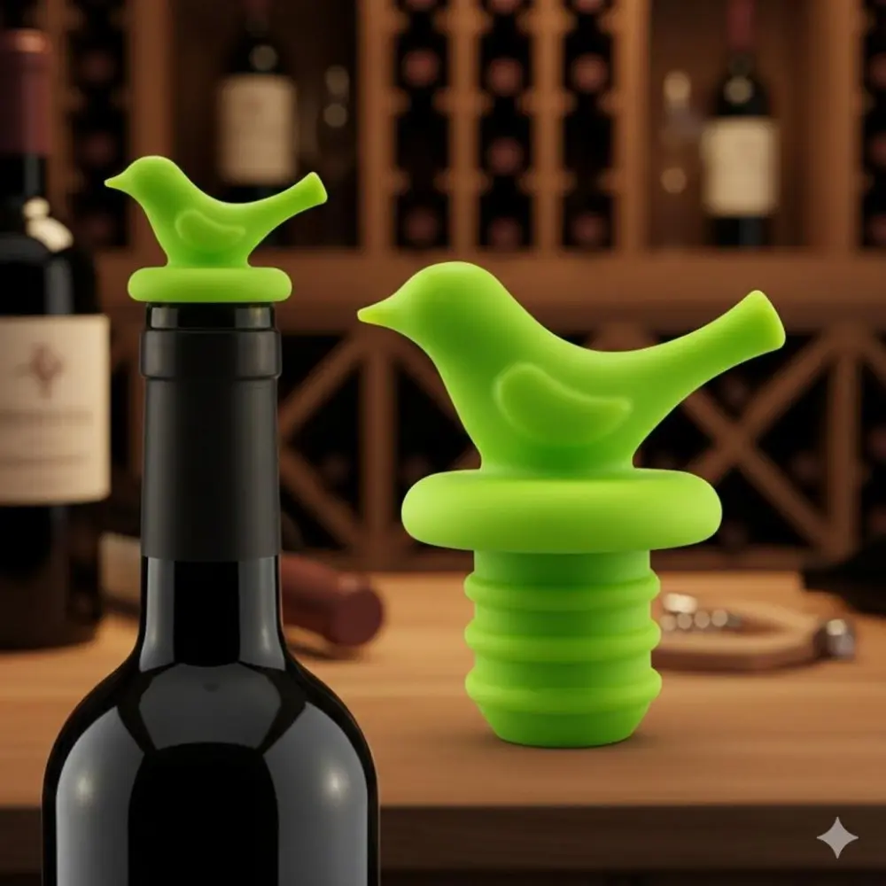 Bird-Shaped Silicone Wine Pourer & Vacuum Seal Stopper, Leak-Proof Reusable Bottle Spout and Preserver for Home Bar, Keeps Wine Fresh