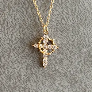 Elegant Cross Pendant Necklace with Cubic Zirconia - Adjustable Crown, Stainless Steel, Perfect for Casual Attire & Gifting