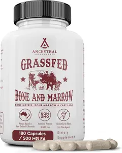 Ancestral Supplements Grass-Fed Beef Bone & Marrow Capsules (180 Count), Freeze-Dried, Non-GMO Lean Muscle Booster Fitness Wellness Protein Healthcare