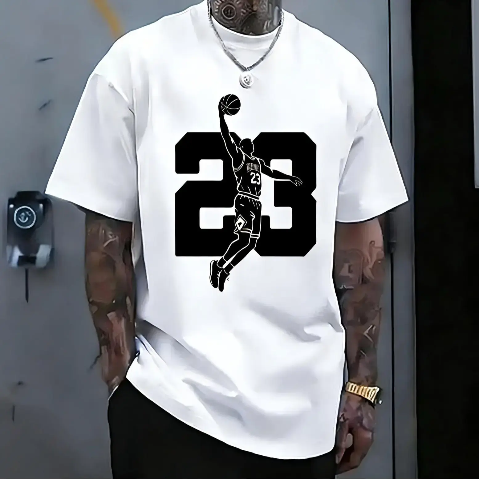 100%25 Cotton Men'sShort-Sleeve T-Shirt with Basketball Player Print No. 23, Comfortable and Casual Crew Neck Top, Stylish Loose Fit, Slightly Stretch, Crew Neck with Basketball Peripheral Design,Graphic tee,t shirt for men,funny graphic tee,men's t shir
