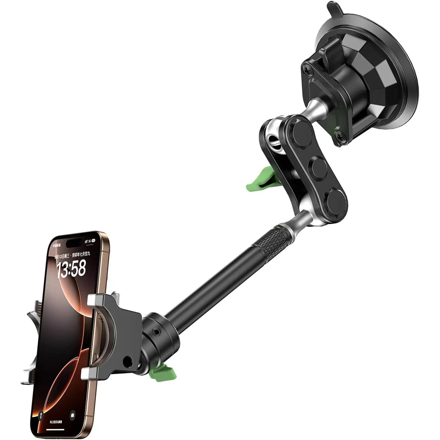 Ultra-Durable Metal Car Phone Holder with Rubber Enhanced Suction Cup, 360° Rotatable Head Phone Holders & Mounts, Tool-Free Strong Grip, Windshield Compatible with 4-7 Inches iPhone, Samsung & All Smartphones