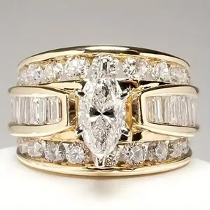 Exquisite zirconia wide-face anniversary ring set — stylish women’s engagement ring for weddings, banquets, and luxurious jewelry gifts