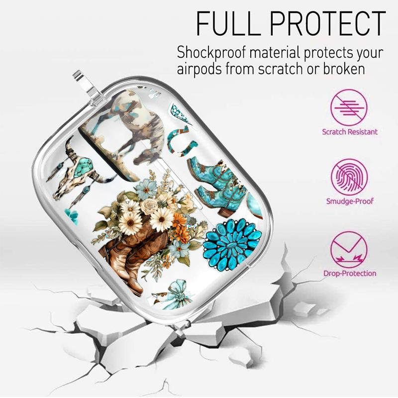 Western Charm Collage Pattern Protective Case for AirPods 4/3/2/1/Pro/Pro2 Soft TPU Earphone Cover, Transparent with Keychain Western Charm Collage Pattern Protective Case for AirPods 4/3/2/1/Pro/Pro2 Soft TPU Earphone Cover, Transparent with Keychain